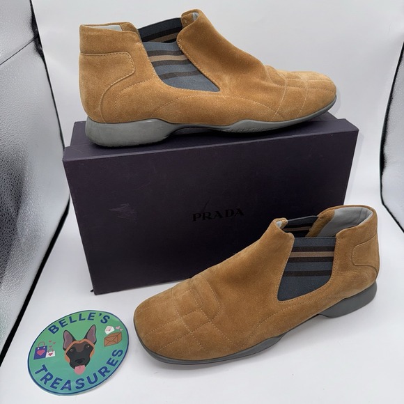 Prada Women's Sz 40 CALZATURE DONNA 'DAINO BROWN' Suede‎ Ankle Bootie Shoes US 9 - Picture 1 of 12